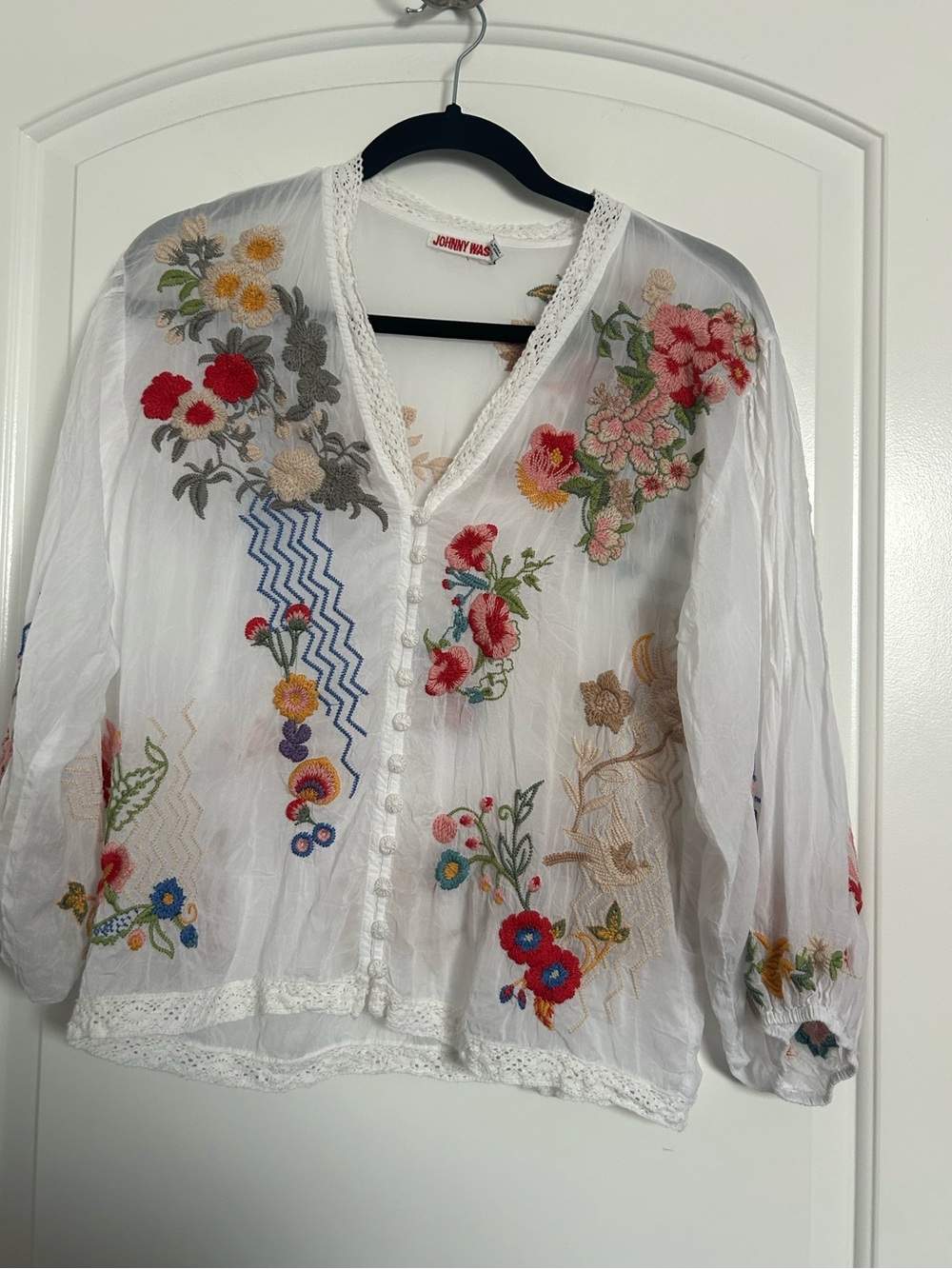 Johnny Was Velouette Embroidered Floral Lace Blouse size XS cottagecore boho